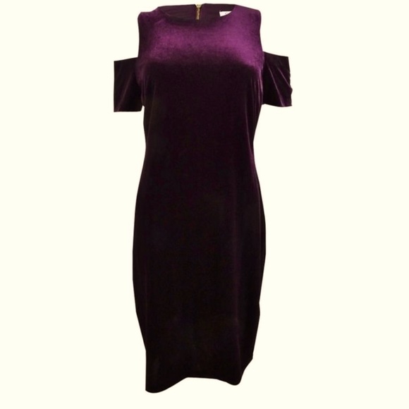 Calvin Klein Dresses & Skirts - Calvin Klein Aubergine size 10 Velvet Cold Shoulder Dress - Fabulous!!